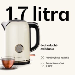 Klarstein Victoria rýchlovarná kanvica | 1,7 litra | 2200 W | Základňa otočná o 360° | Nadčasový dizajn