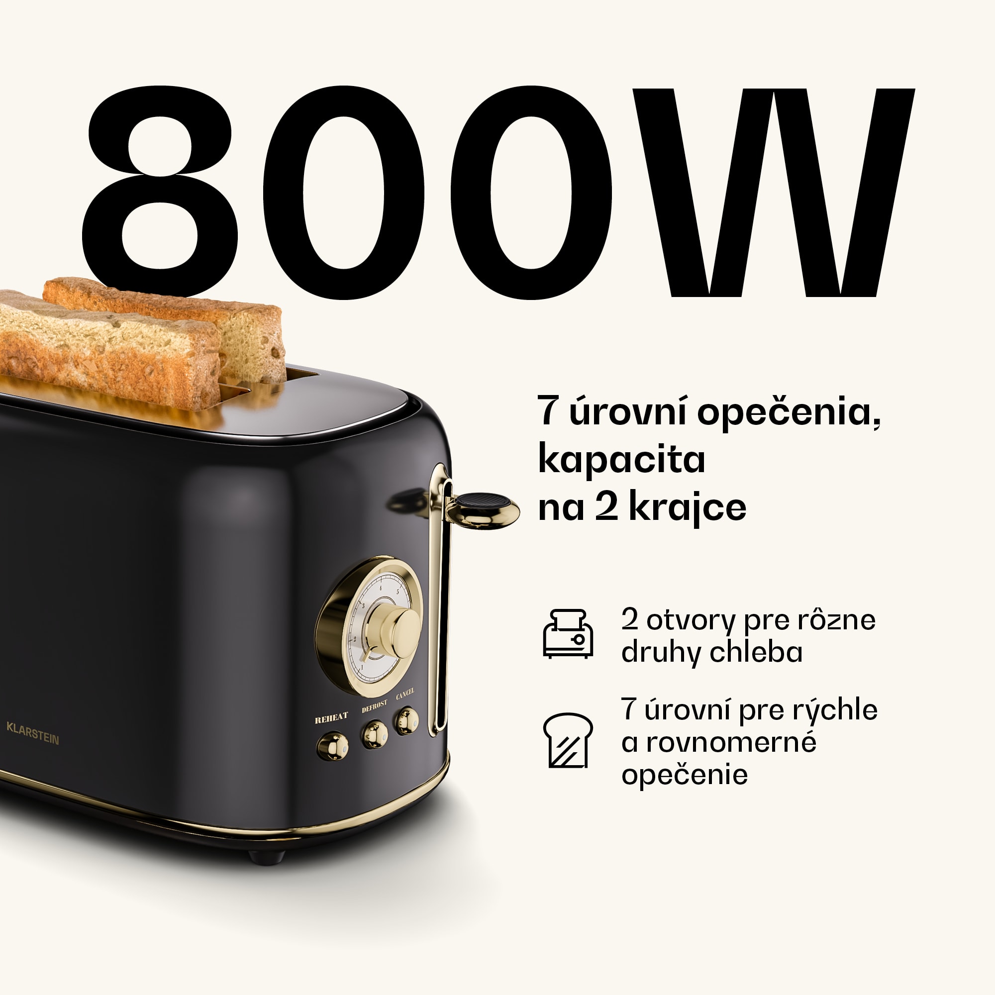 Klarstein Victoria hriankovač | Hriankovač na 2 krajce | 800 W | 7 úrovní opečenia | Ohrievač žemlí