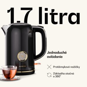 Klarstein Victoria rýchlovarná kanvica | 1,7 litra | 2200 W | Základňa otočná o 360° | Nadčasový dizajn