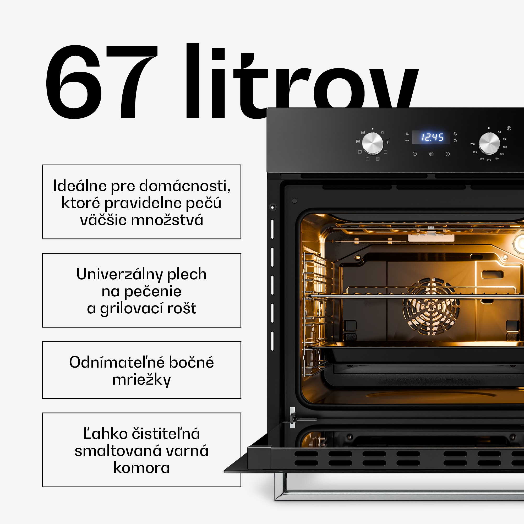 Klarstein Verosteel vstavaná rúra | 60 cm | 67 litrov | energetická trieda A | 3220 W | strieborná – Obrázok 3