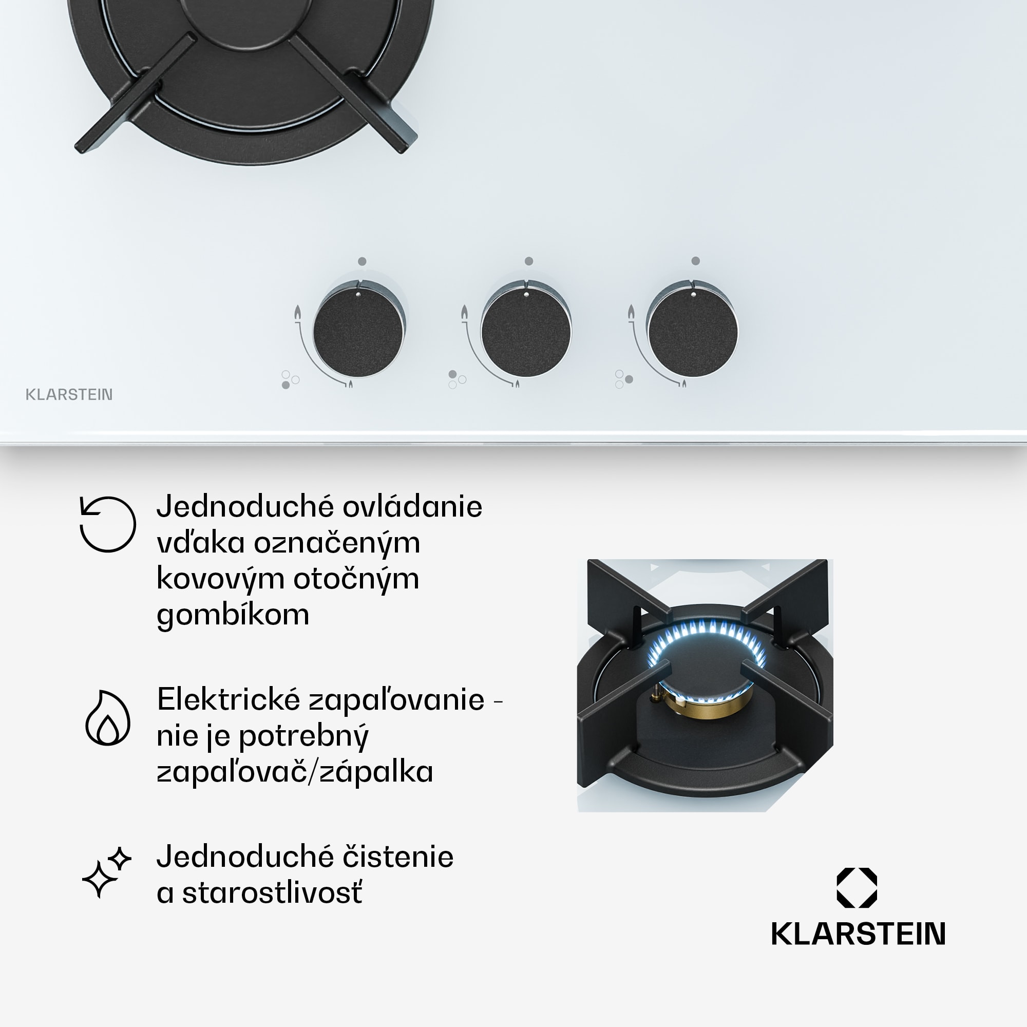 Klarstein Goldflame plynová varná doska | 3 horáky s elektrickým zapaľovaním | zemný plyn a LPG | 5800 W | 45 cm – Obrázok 2
