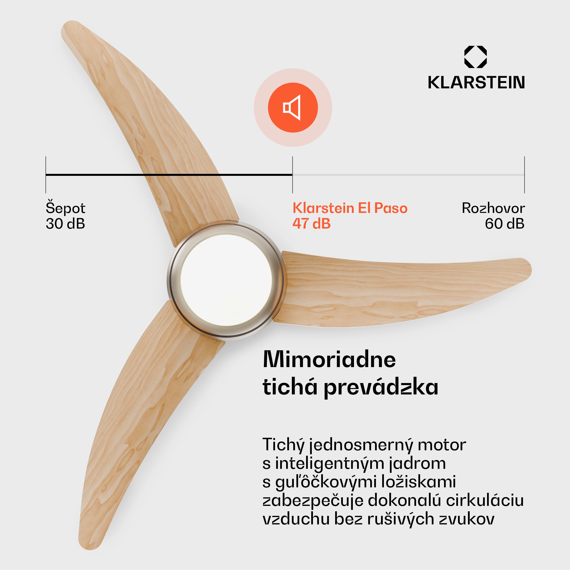 Klarstein El Paso stropný ventilátor so svetlom | 132 cm | 35 W | Tichá prevádzka | Drevo – Obrázok 2