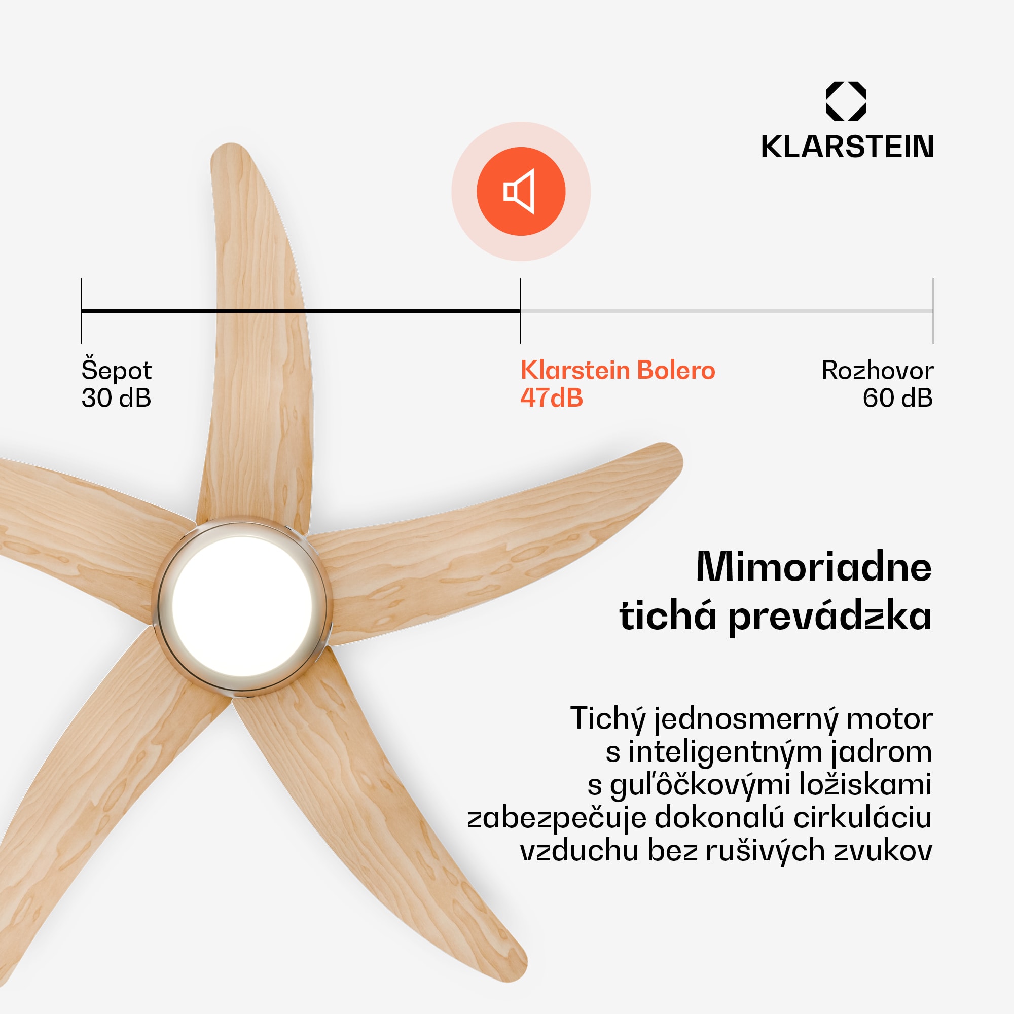 Klarstein Bolero stropný ventilátor so svetlom | 132 cm | 35 W | Tichá prevádzka | Drevo – Obrázok 2