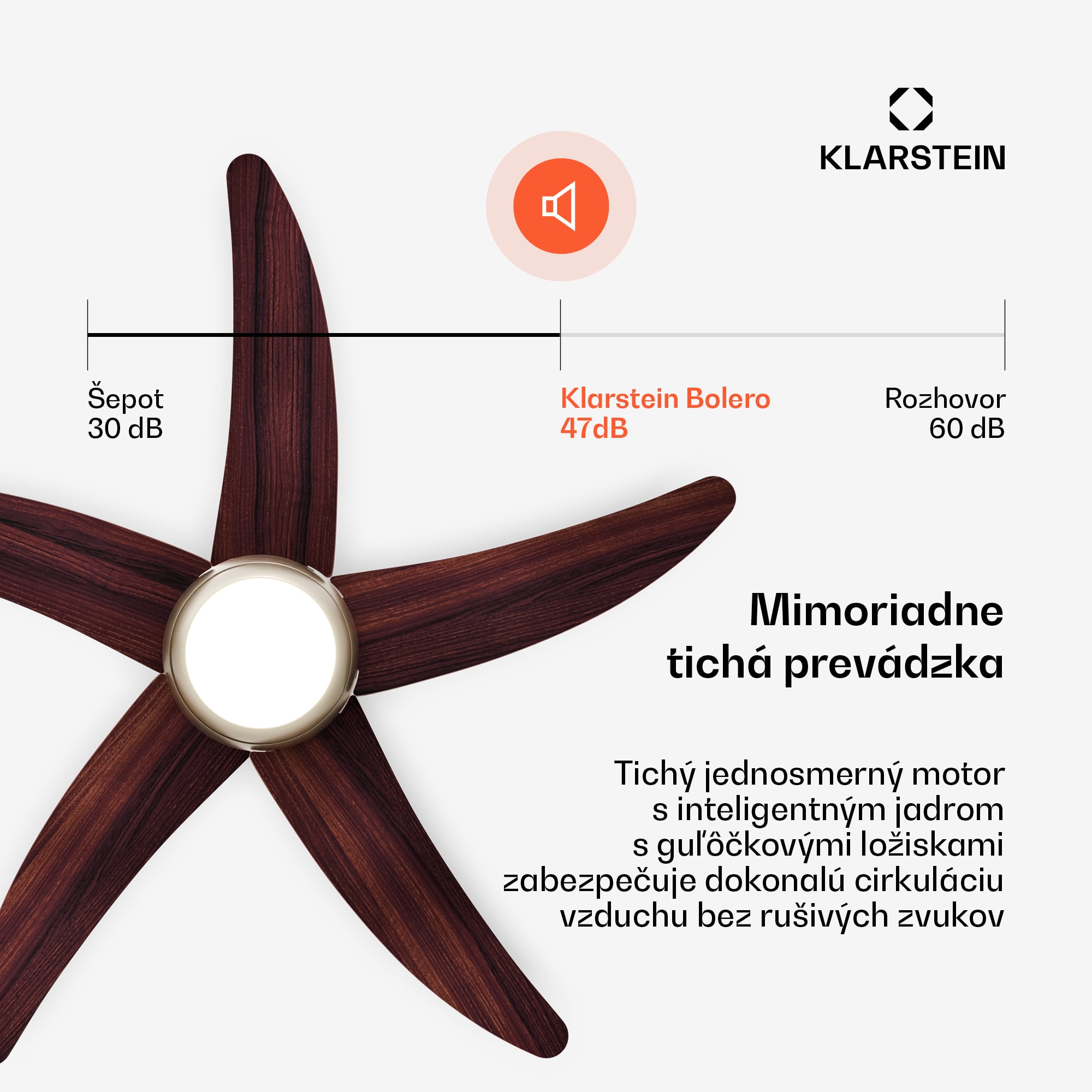 Klarstein Bolero stropný ventilátor so svetlom | 132 cm | 35 W | Tichá prevádzka | Drevo – Obrázok 2