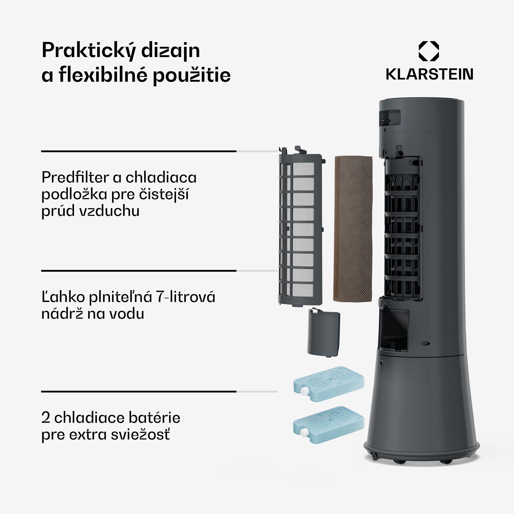 Klarstein Frost ochladzovač vzduchu s vodným chladením | 200 m³/h | 7 l | 20 m² | 2 chladiace balíky | 4 režimy | 45 W – Obrázok 2