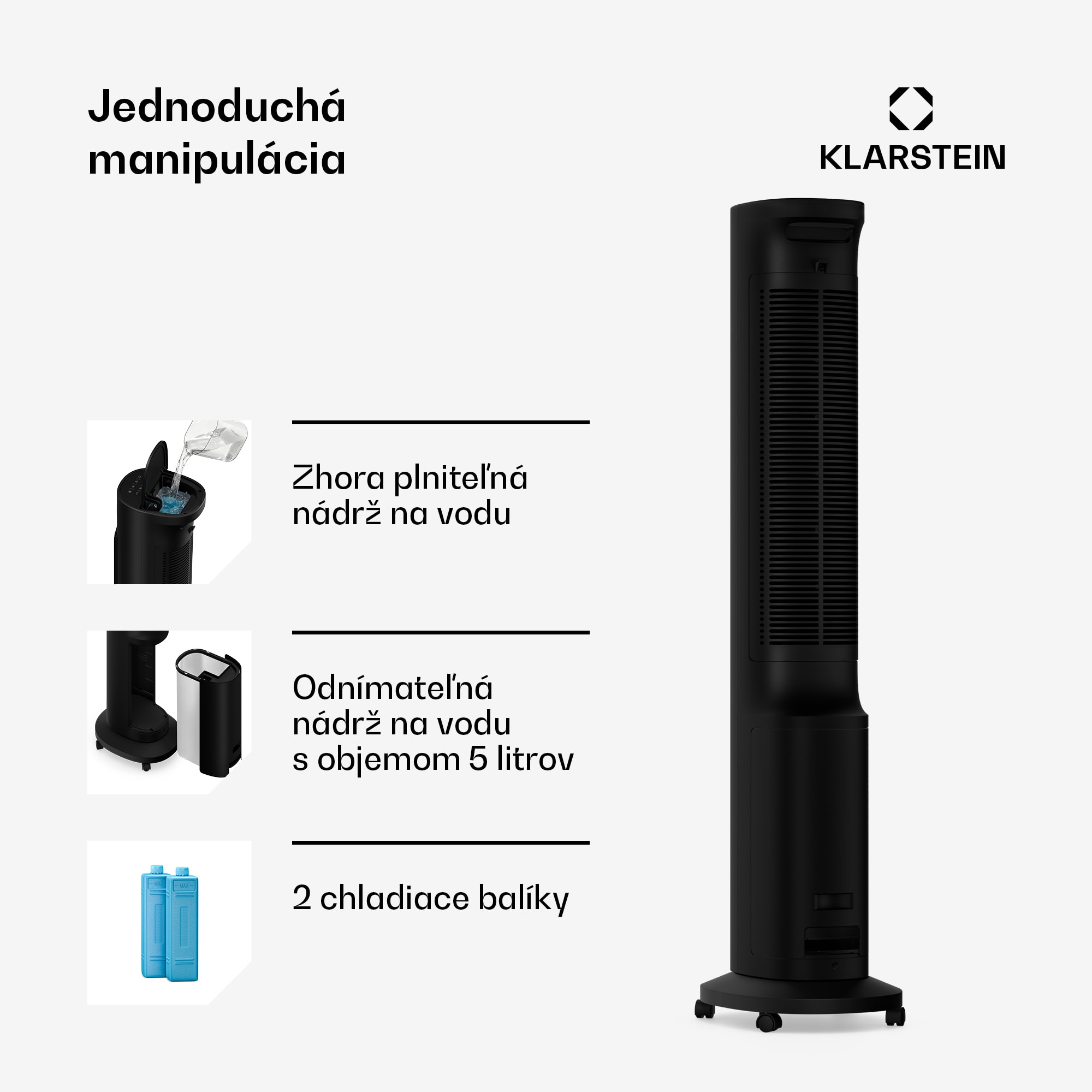 Klarstein Polar inteligentný ochladzovač vzduchu s vodným chladením | 300 m³/h | 5 l | 30 m² | 3 režimy | 75 W – Obrázok 2