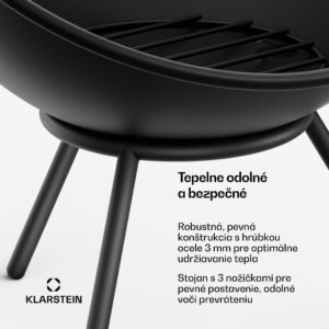 Klarstein Fireball nízke ohnisko | Ochrana proti iskrám | Odolné voči korózii | Robustné | 43 cm | Čierne