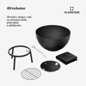 Klarstein Fireball nízke ohnisko | Odolné voči korózii | Odolné voči prevráteniu | Robustné | 66 cm | Čierne