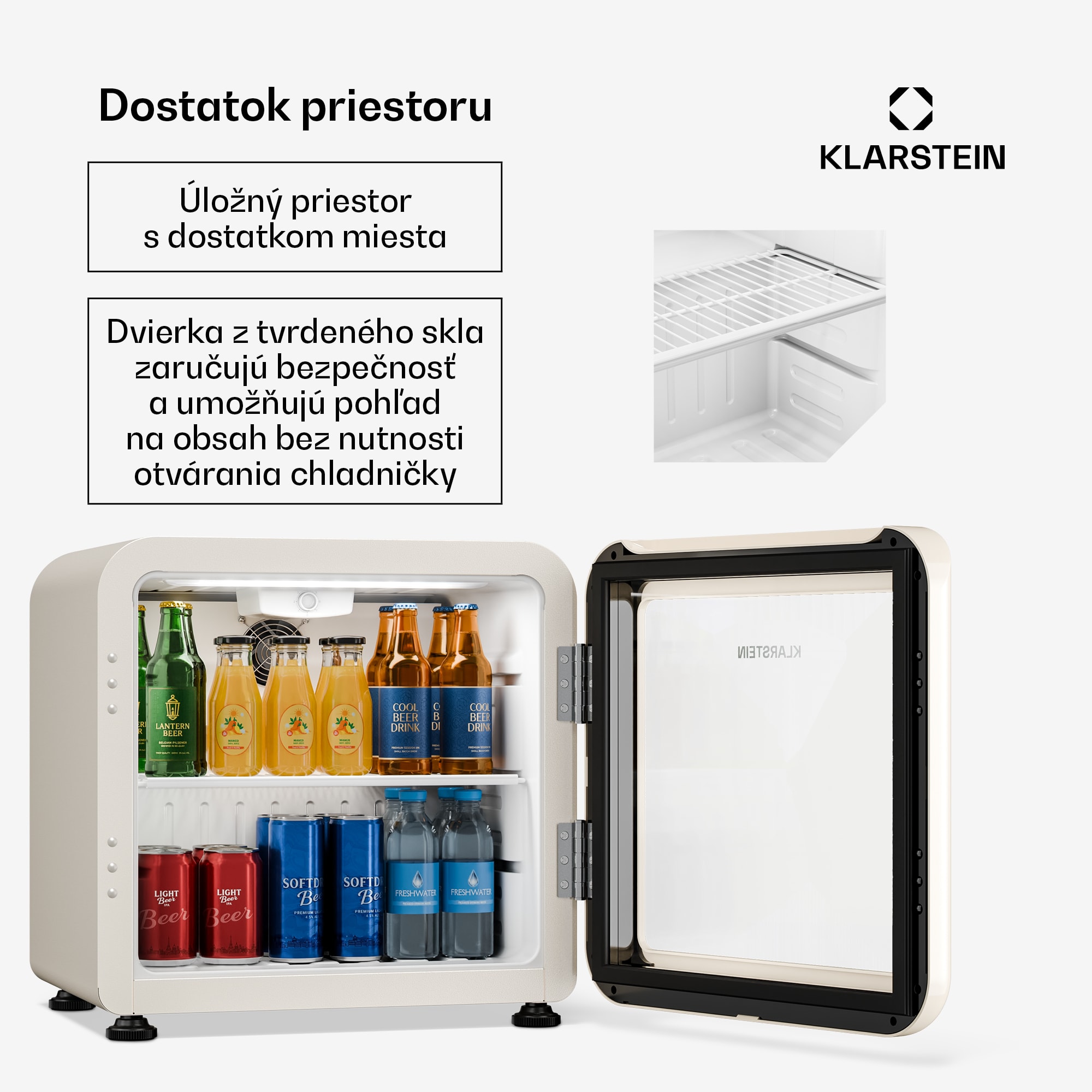 Klarstein Audrey Evo chladič nápojov | 39 x 38 cm | LED vnútorné osvetlenie | 75 W | 42 dB – Obrázok 2