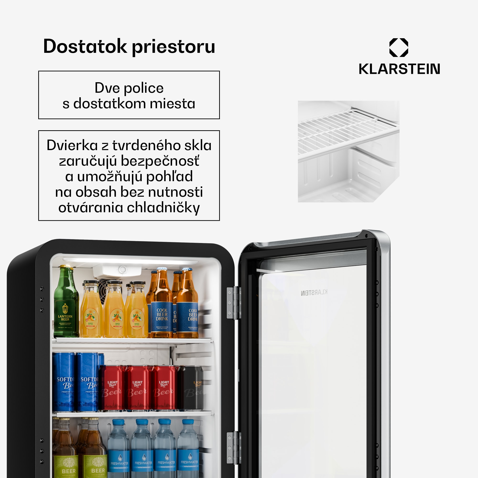 Klarstein Audrey Evo chladič nápojov | 64 x 47,5 cm | LED vnútorné osvetlenie | 85 W | 42 dB – Obrázok 2