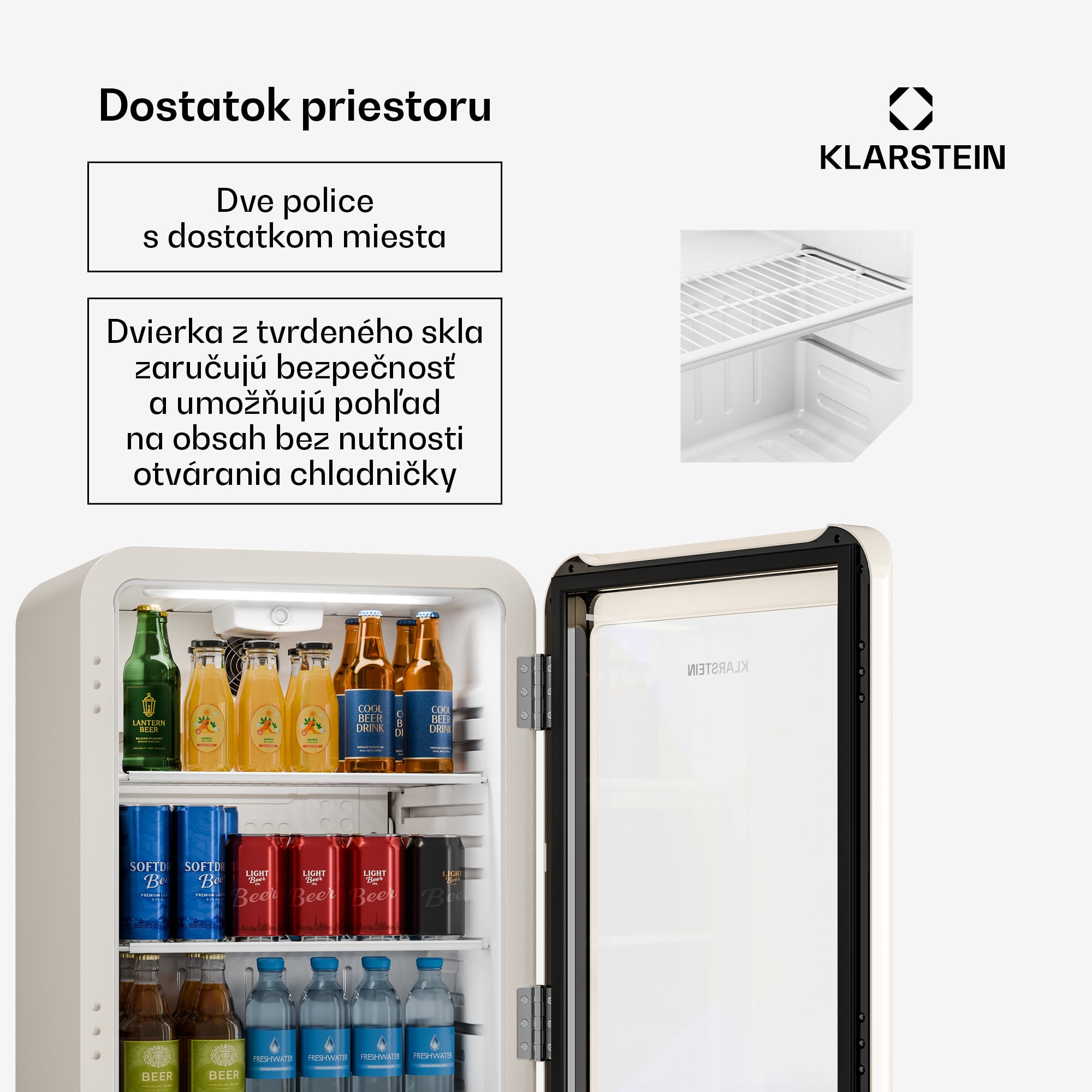 Klarstein Audrey Evo chladič nápojov | 64 x 47,5 cm | LED vnútorné osvetlenie | 85 W | 42 dB – Obrázok 2