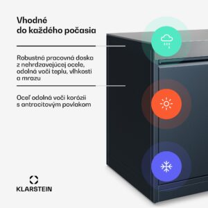 Klarstein WaldChef úložná skrinka | Pracovná doska z nehrdzavejúcej ocele | Odolná voči poveternostným vplyvom | 90 x 90 cm
