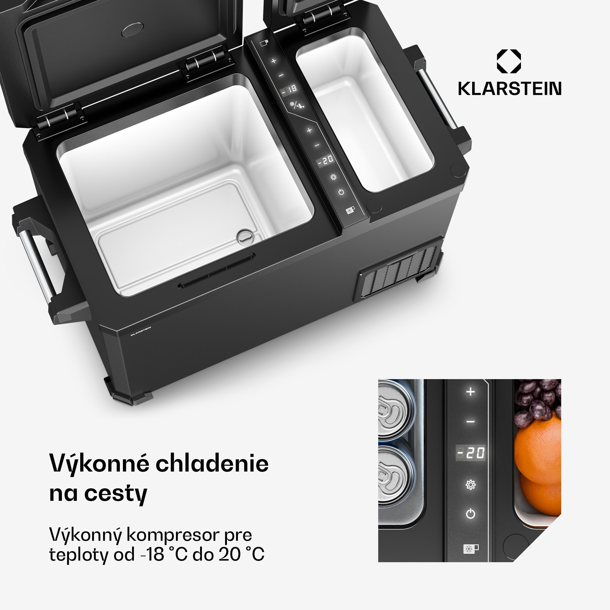Klarstein Arctiq Duo chladiaci box | S kompresorom | 43 litrov | 58 plechoviek | -18 až 20 °C | Čierny | 78 cm