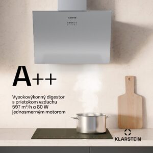 Klarstein Silver Lining šikmý digestor | Režimy odsávania a recirkulácie | Vysokokvalitný dizajn | 597 m³/h | 60 cm