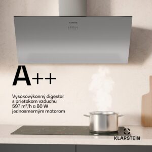 Klarstein Silver Lining šikmý digestor | Režimy odsávania a recirkulácie | Vysokokvalitný dizajn | 597 m³/h | 90 cm