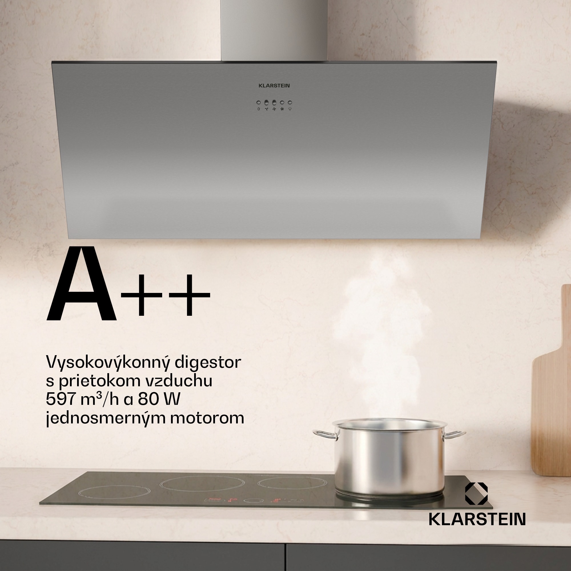 Klarstein Silver Lining šikmý digestor | Režimy odsávania a recirkulácie | Vysokokvalitný dizajn | 597 m³/h | 90 cm