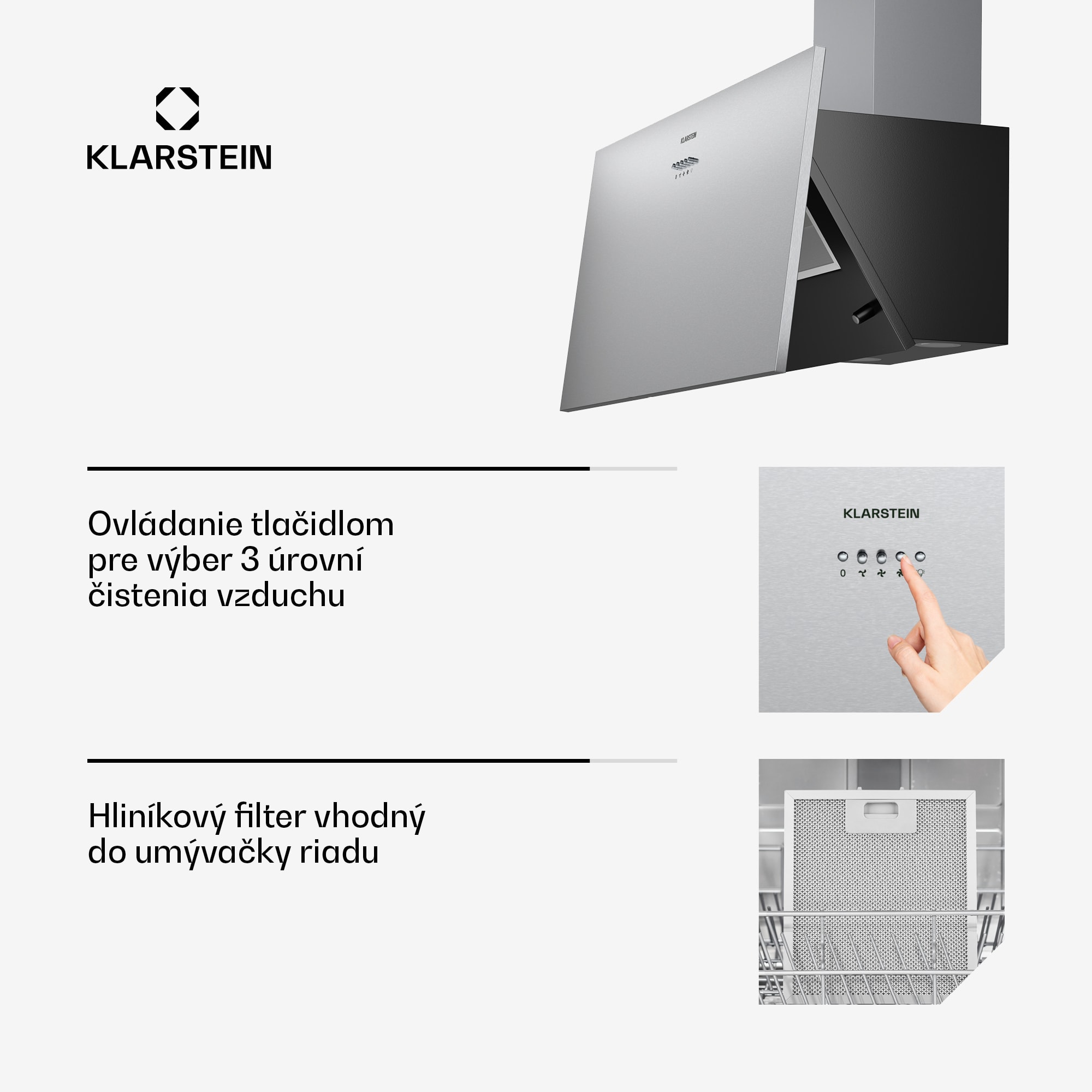 Klarstein Silver Lining šikmý digestor | Režimy odsávania a recirkulácie | Vysokokvalitný dizajn | 597 m³/h | 90 cm – Obrázok 3