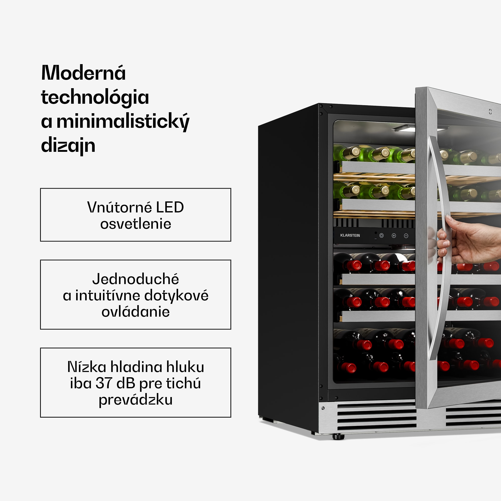 Klarstein VeroSteel podpultová chladnička na víno | 2-zónová | 129 litrov | 43 fliaš | 60 cm – Obrázok 3
