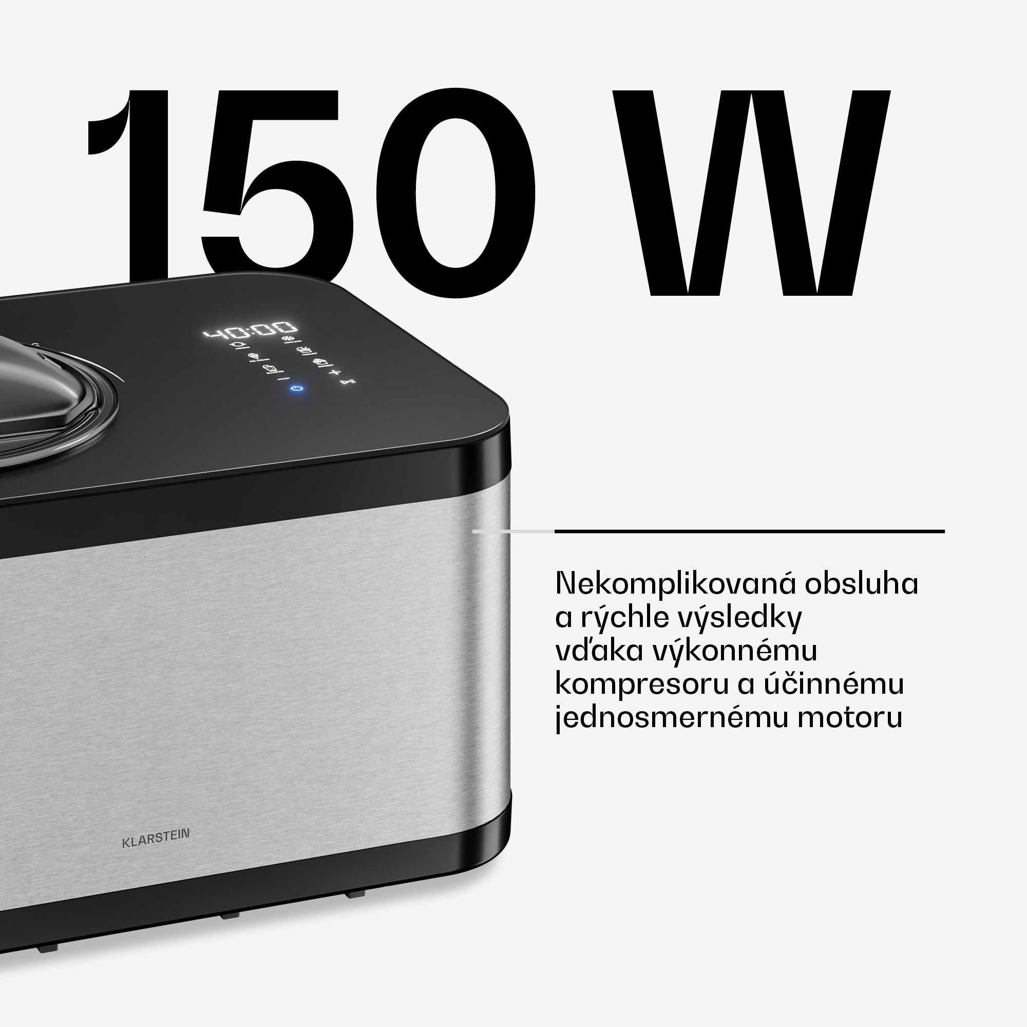 Klarstein VeroSteel zmrzlinovač s kompresorom | 1,5 l | 150 W | 4 programy | dotykové ovládanie – Obrázok 2